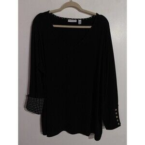 Susan Graver Top 2X Black Liquid Knit‎ Quite Luxury Office Old Money Polka Dot